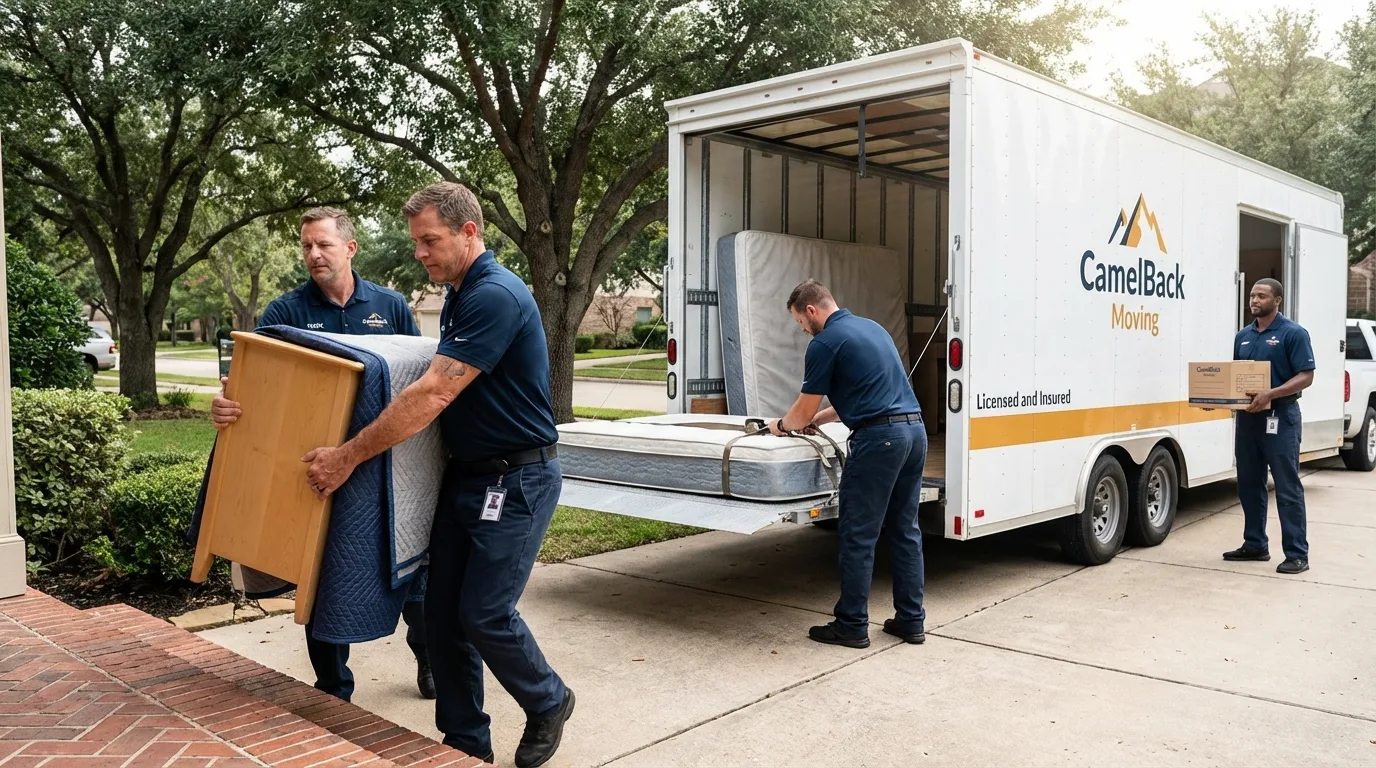 Crew loading residential truck for cross-state move from Augusta, AR